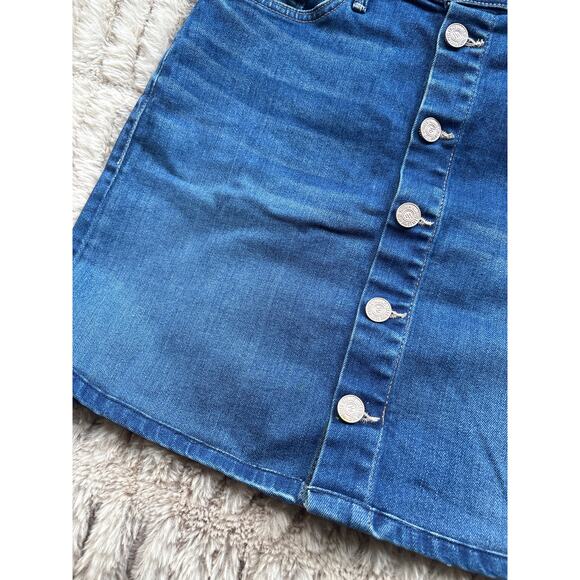 MOTHER High Waist Button Front Denim Mini Skirt Size 27 Blue Moon Wash - Picture 4 of 9